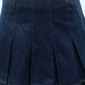 Brand Customization Stretchy Breathable Formal Styling Summer <strong>Pleated</strong> Mini <strong>Skirt</strong> Women's A-Line <strong>Denim</strong> Waist Logo Inner Layer - Product Image 4
