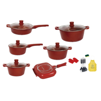 Set Peralatan Masak Aluminium Diamond 23 Pcs dengan Tutup Kaca, Panci Casserole Multi-ukuran, Wajan Penggorengan Dalam dan Ganda, serta Peralatan Dapur