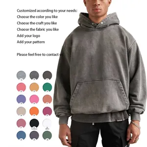 LANWO Garment Men's Custom Hoodie Sweatshirt Plain Oversized Blank Hoodies Bulk Cotton Pullover Vintage Stone Acid Washed Hoodie