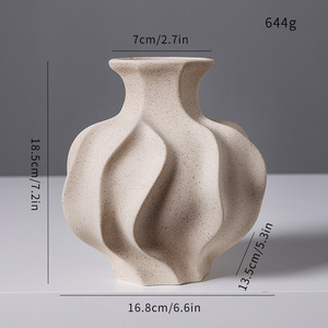 Luxury Nordic Wabi Sabi Vintage Design Ceramic Vase With Sculptural Texture for Living Room Dried Faux <b>Flower</b> <b>Display</b> - Product Image 6