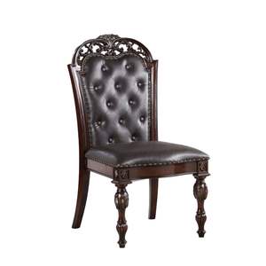 DB Traditional Espresso Leatherette Sillas laterales con mechones 2 piezas Madera de cerezo marrón sólido para comedor formal o sala de estar en casa - Product Image 2