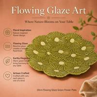 Nouvelle conception, grande assiette florale en céramique vert olive à glaçure réactive, pétales en relief, pour repas principal, fête, buffet, table
