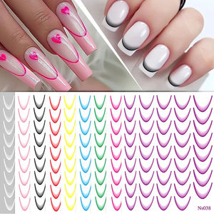 Pegatinas 3D para Uñas con Degradado de Líneas Francesas, Rayas Rojas y Negras, Accesorios para <span class=keywords><strong>Manicura</strong></span> - Product Image 2