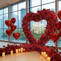 Arche florale rouge, rose et blanche 2M*2M, arche de fleurs artificielle en forme de cœur pour une demande en mariage romantique, décoration de fond