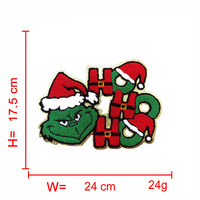 Patch Grinch pailleté de Noël de grande taille avec broderie en chenille de Noël pour sweat à capuche