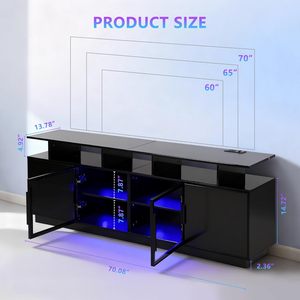 <strong>TV</strong> <strong>Stand</strong> with LED Lights, Power Board, and USB Charging Station, Suitable for Transparent Glass Door Storage Cabinet - Product Image 2