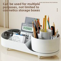 Organisateur de cosmétiques de luxe, support pour pinceaux de maquillage, support pour rouges à lèvres, rangement de bureau pour coiffeuse, vente en gros, rotatif à 360°, en plastique PVC léger