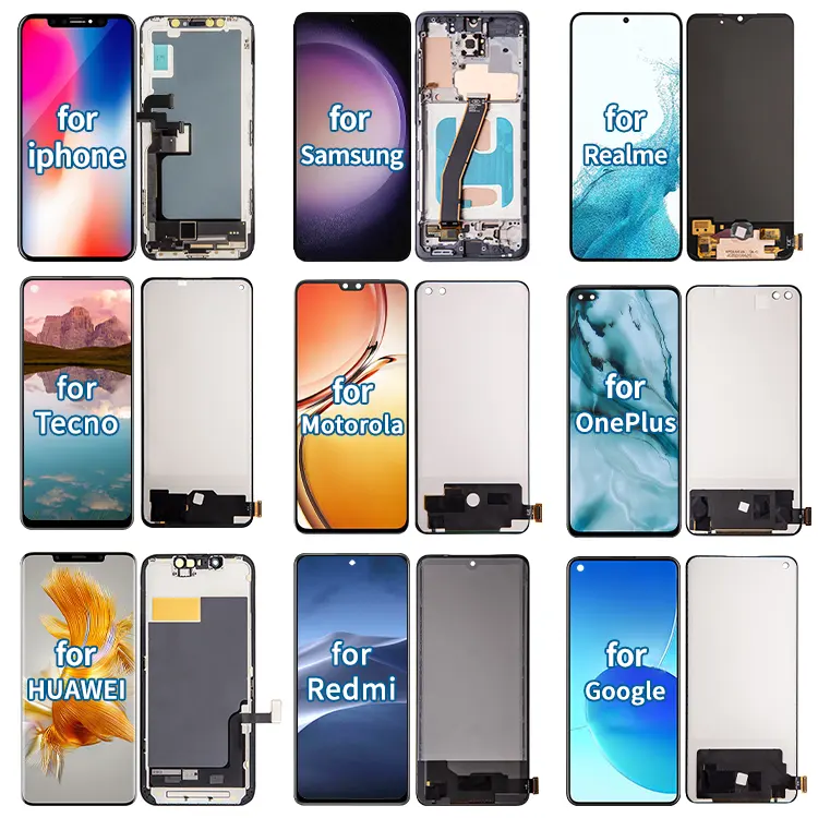 Tela LCD de todas as marcas de fábrica para celular, tela sensível ao toque para iphone, samsung, huawei, tecno, xiaomi, LG