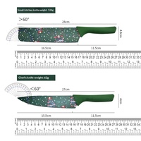 Coffret de six couteaux de cuisine en acier inoxydable avec lames peintes par pulvérisation, motif de Noël, en paille de blé, avec petite boîte cadeau