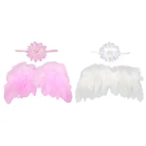 Pronto Para Enviar Vários Estilos Fotografia Photo Prop Costume Outfits Set Bebê Recém-nascido Meninas Angel Wings Com Correspondência Headbands