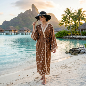 <span class=keywords><strong>Outlet</strong></span> di Fabbrica Abaya Kaftan <span class=keywords><strong>Taglie</strong></span> <span class=keywords><strong>Forti</strong></span> - Vestito Lungo Ampio da Donna con Cintura, Vita Naturale, Stampa Floreale, Stile Dubai Africano Etnico Resort - Product Image 2