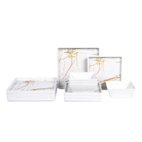 Ensembles de dîner en céramique au Design doré de luxe, ensembles de dîner en porcelaine mélamine de forme carrée 12 pièces
