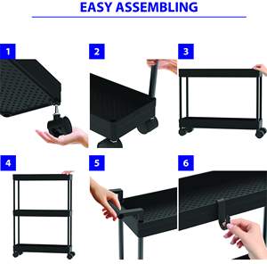 3-Tier Slim/Super <b>Narrow</b> Black Plastic Kitchen Cart <b>Storage</b> with Handle for <b>Narrow</b> Spaces-for <b>Bathroom</b> Spice Tool Organization - Product Image 5