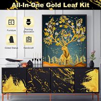 Nouvel ensemble de dorure : Feuilles d'or adhésives, 100 feuilles, colle à base d'eau, vernis, 6 pinceaux, pour meubles et artisanat (formes rectangulaires)