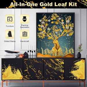 Neues Vergoldungsset: 100 Blatt Blattgold mit wasserbasiertem Kleber, Lack und 6 Pinseln für rechteckige Möbel und Bastelarbeiten - Product Image 6