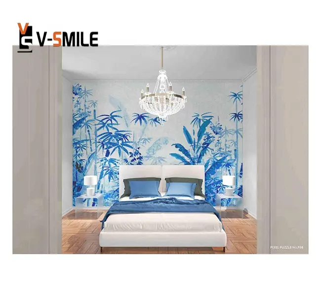 blue glass mosaic for bedroom wall mural diy art crystal glass mosaic