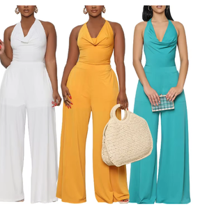 <span class=keywords><strong>Mono</strong></span> de Verano para Mujer, Color Sólido, Holgado, con Tirantes, Pierna Ancha, Transpirable, Tejido Calado, para Salir - Product Image 1