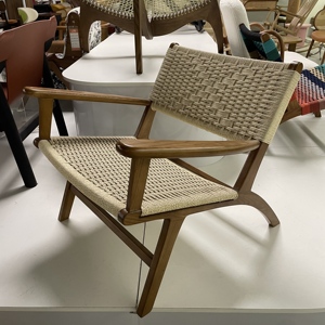 Fauteuil en corde nordique, chaise en rotin en bois de frêne, chaise simple pour balcon, chaise en rotin tressé en bois massif, fauteuil de détente moderne en crème - Product Image 1