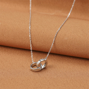 S925 Silver Double <b>Ring</b> Pendant <b>Necklace</b> Geometric Lovers Design Fashionable Clavicle Chain Gift Jewelry - Product Image 1