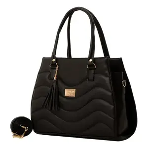 Sac fourre-tout en cuir noir pour femme Fana Alissa M3770, forme croisée, deux sangles, décoration chaîne, doublure en cuir véritable - Product Image 3