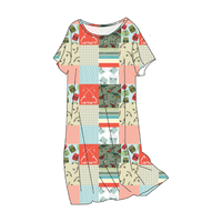 Robe à manches courtes personnalisée imprimée rose Vêtements de détente Pyjamas Robes de nuit Chemise de nuit