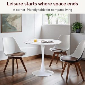 KirKasa 31.5 Inch Modern White Faux Marble <strong>Tulip</strong> Dining <strong>Table</strong> Easy Assembly Mid Century Pedestal Base 2-4 People Hotels Villas - Product Image 3