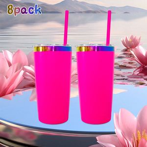 8pack Custom logo Holographic rainbow Plated <b>Macarone</b> Powder Coated 20oz Stainless Steel Tumbler for Laser Engraving - Product Image 1
