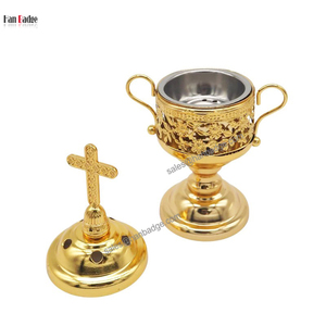Bruciatore di Incenso in Metallo <span class=keywords><strong>Oro</strong></span> e Argento con Diffusore a Croce e Anello, Porta Carbone per Sandalo Aromatico - Product Image 2