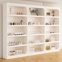 Meuble de présentation pour salon de beauté, design minimaliste, robuste, organisé, fait main en bois.