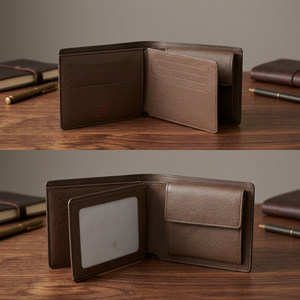Cartera de cuero marrón oscuro para hombre con cadena y decoraciones de letras Cierre plegable Característica antirrobo - Product Image 2