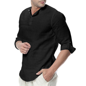 Chemises <span class=keywords><strong>en</strong></span> <span class=keywords><strong>lin</strong></span> et coton de haute qualité pour hommes, <span class=keywords><strong>col</strong></span> mandarin à manches longues pour hommes - Product Image 3