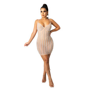 Personalizado de las mujeres Lothing sin mangas de inserción de diamantes de imitación ver a través de sexo más tamaño de las mujeres vestidos casuales - Product Image 3