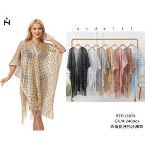 Cardigan Kimono Léger à Franges pour Femme, Motif Fleur à Cinq Pointes, Tenue de Plage et Maillot de Bain d'Été - Product Image 3