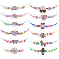 Ensemble de bracelets et colliers d'amitié pour enfants, en pâte polymère couleur poudre dorée, avec breloques papillon, cœur, arc-en-ciel et voiture
