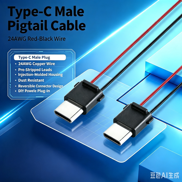 Type-C Male Pigtail Cable 24AWG 8CM Pre-soldered Wire Reversible USB-C Plug for DIY Power Modification RC Model Power Wiring