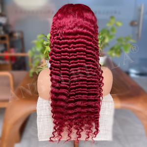 Perruque bordeaux 30 pouces <span class=keywords><strong>en</strong></span> cheveux humains, ondulations profondes, perruques frontales <span class=keywords><strong>en</strong></span> dentelle HD 13x4, perruque bouclée bordeaux 99J <span class=keywords><strong>en</strong></span> cheveux humains, vente <span class=keywords><strong>en</strong></span> gros - Product Image 4