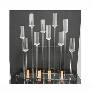 Wedding props long base crystal glass candle holders 10 arms candle stick for wedding table decoration