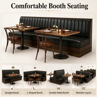 Meubles de restaurant et de café sur mesure Ron Group, table carrée en bois, chaise en bois courbé, banquette en cuir demi-cercle
