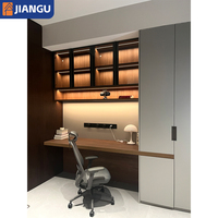 Space Saving Custom Built-in Home Office Computer Desk Long Floating Desktop With Top Cabinets