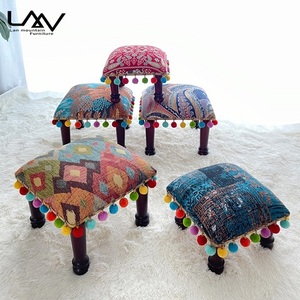 Exoticism Sofa Stool Wood Frame with Fabric Living Room Bedroom Ottoman square Stool Simple Home <strong>Small</strong> <strong>Footstool</strong> - Product Image 3