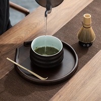 Ensemble Matcha Kingze 4 pièces, bol à matcha en céramique noire japonaise, fouet en bambou, ensemble cadeau, logo personnalisé