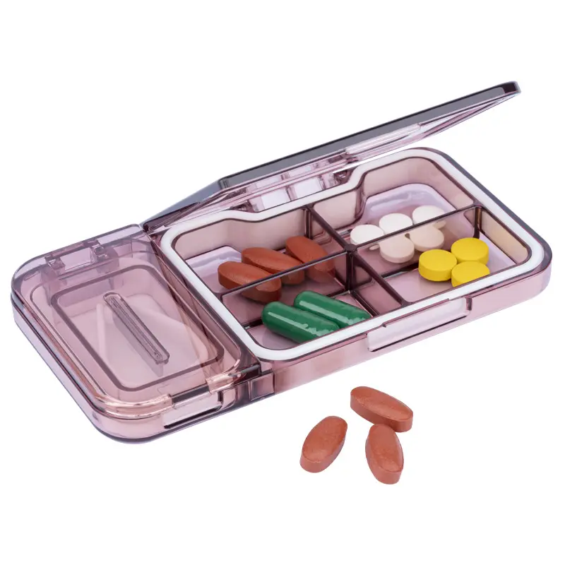 Portable Pill Box Case Daily Medicine Supplement Organizer,Premium BPA Free 2 in 1 pill cutter