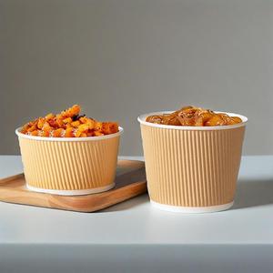 Bols en papier Kraft enduits de PE durables à mur ondulé chauffables au micro-ondes avec des couvercles transparents en PP PET pour gâteaux soupe collations riz - Product Image 5