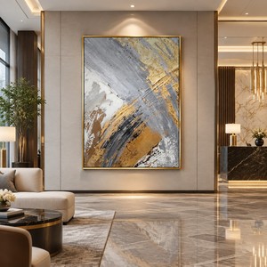 Dipinto a Mano Originale Grigio e Oro, Arte Astratta di Lusso su Tela, Pittura Moderna Testurizzata per Casa, Hotel, Camera da Letto, Dimensioni Personalizzabili - Product Image 1