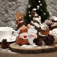 Gnome double en résine, motif café, pour la décoration festive de Noël à la maison, idéal pour la table à manger