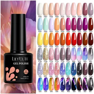 LILYCUTE Vernis à Ongles Gel 184 Couleurs OEM Logo Personnalisé Marque Privée Couleur Solide Paillettes Soak Off UV LED Vernis à Ongles Gel