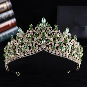 New light green and light blue gemstones wedding bridal crown tiara for woman