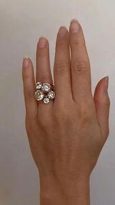 6CT Lab Grown Diamond Cluster <b>Ring</b> 14K Yellow <b>Gold</b> <b>Cocktail</b> Luxury Fine Jewelry Statement <b>Ring</b> for Women - Product Image 2