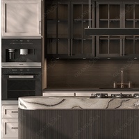 Projet d'appartement aux Émirats arabes unis : Design de meubles de cuisine moderne et luxueux, îlot central intelligent avec rangement, armoires de cuisine sur mesure