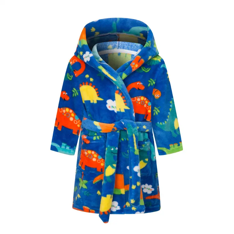 kids boys girls robe flannel sleepwear pajama bathrobe dinosaur planet print night gown pajamas kids cartoon